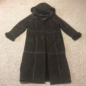 Genuine leather and faux fur vintage coat